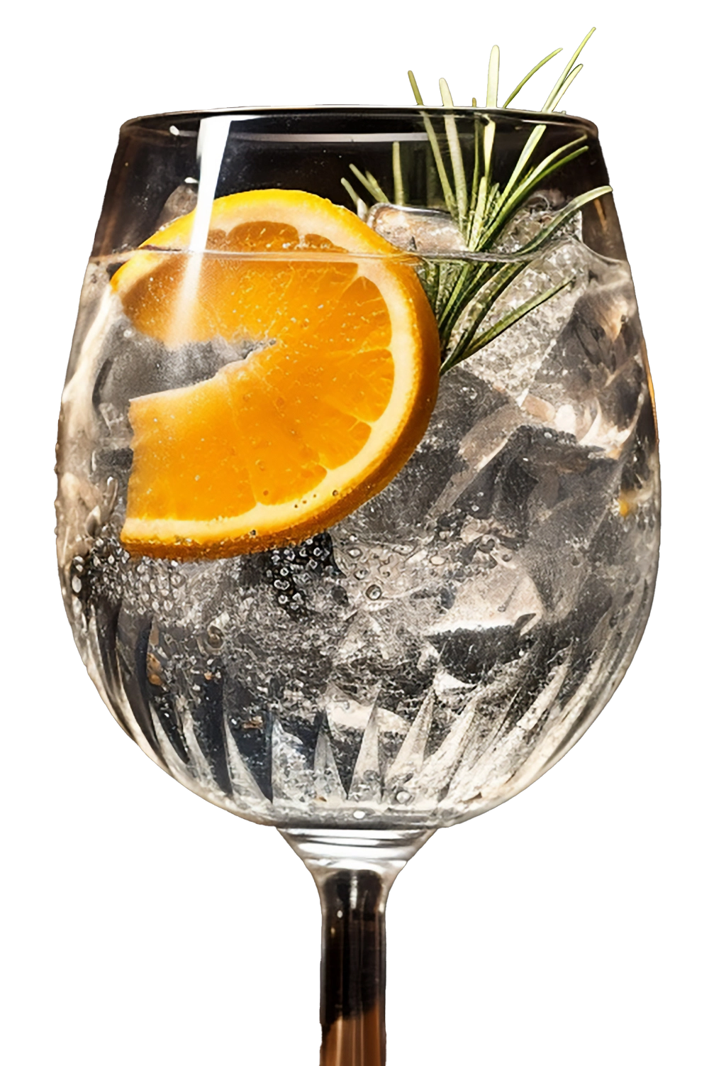 Gin tonic cocktail with orange and rosemary on bar counter
